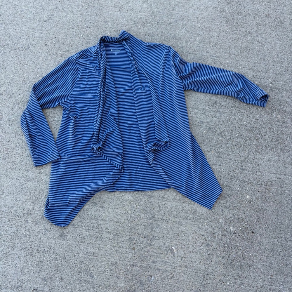 Coolibar UPF 50+ Sun Protection Cardigan Blue Striped Open Front XXL Long Sleeve